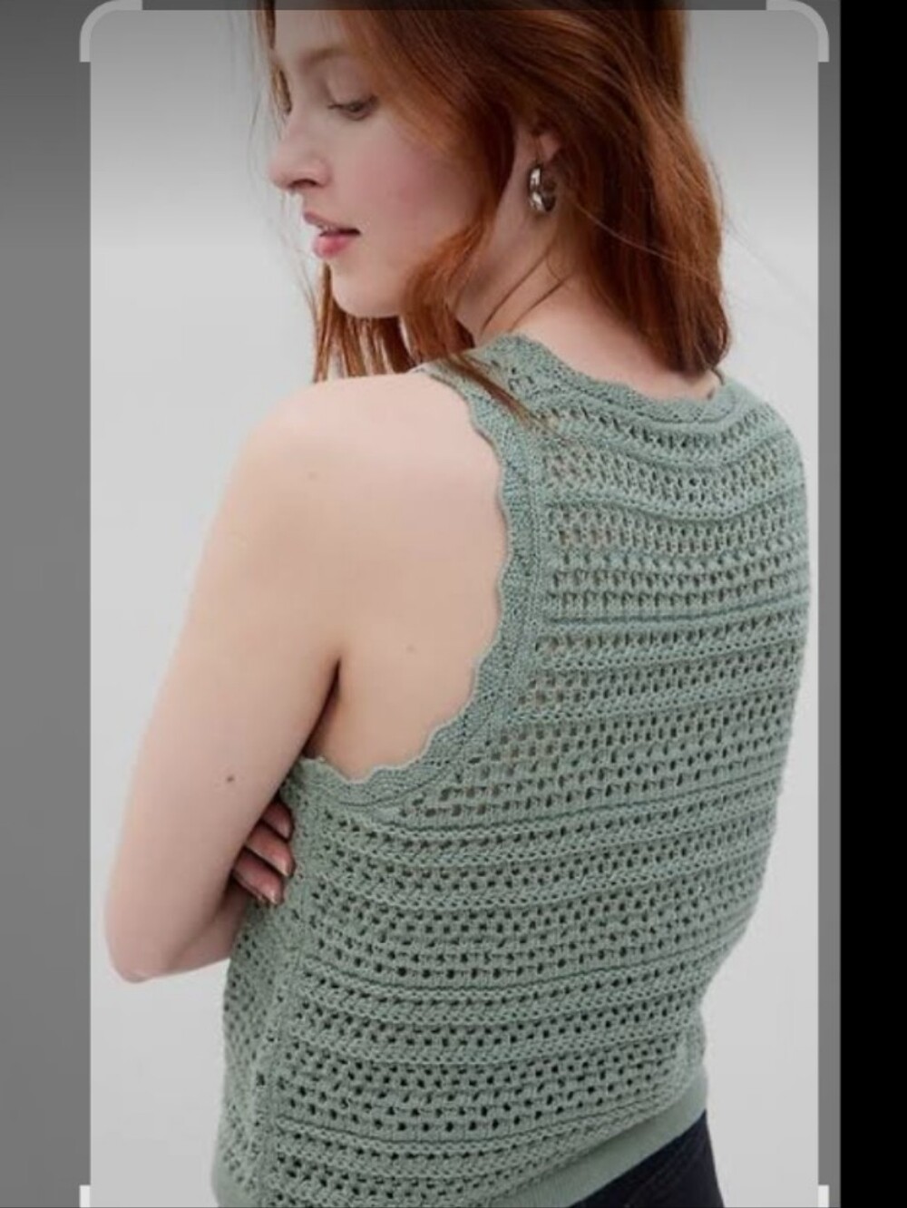 GAP Crochet Knit Scalloped Tank Top - Sage Green